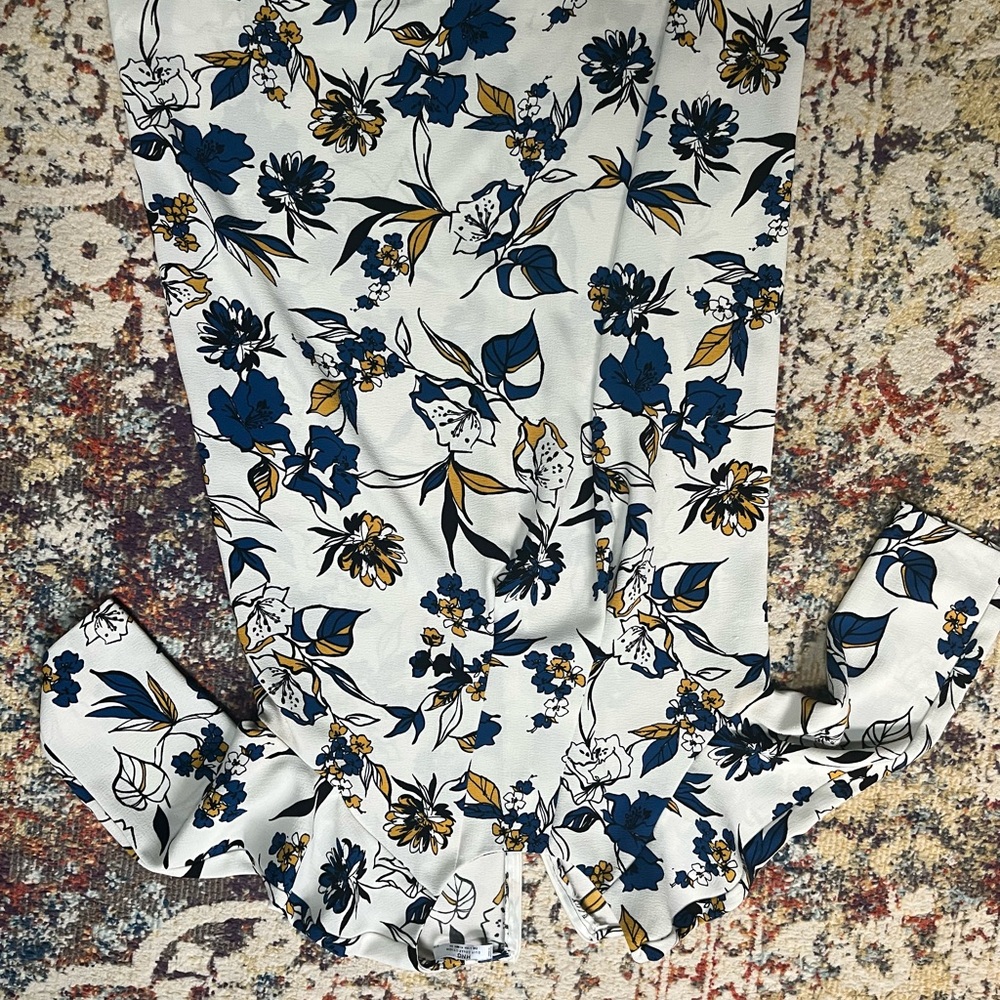 Mango Floral Patterned Dress in Blue and Gold